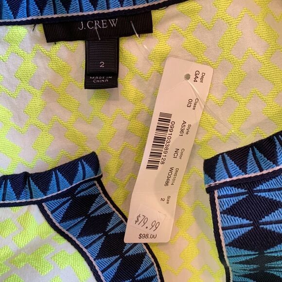 🔥J Crew Neon Yellow Blue Dress Sz 2 New with tag - Picture 14 of 16